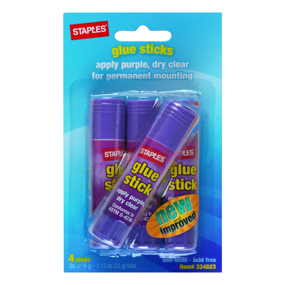 Staples Washable Glue Sticks  Purple  .26 oz.  4/Pack