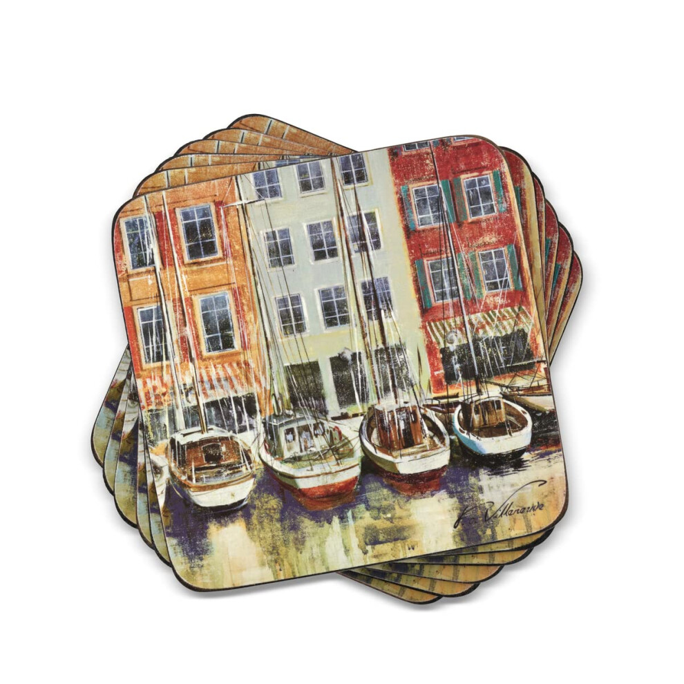 Pimpernel Boat Scenes Collection Coasters | Set of 6 | Cork Backed Boa