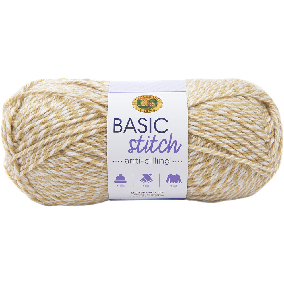 LION BRAND YARN COMPANY YARN BASIC STITCH AN TAN/WHITE