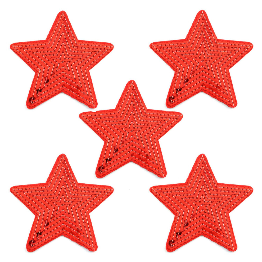 Tegg Geborduurde Patch 5 Stuks Rode Vijfpuntige Ster Pailletten Applicatie Patch-image
