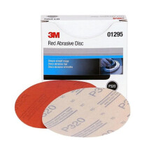 Disco Abrasivo 3M Hookit Rojo, 01295, 5 in, 320+ Grit Sin Agujeros, Paquete de 50 para Lijado de Auto