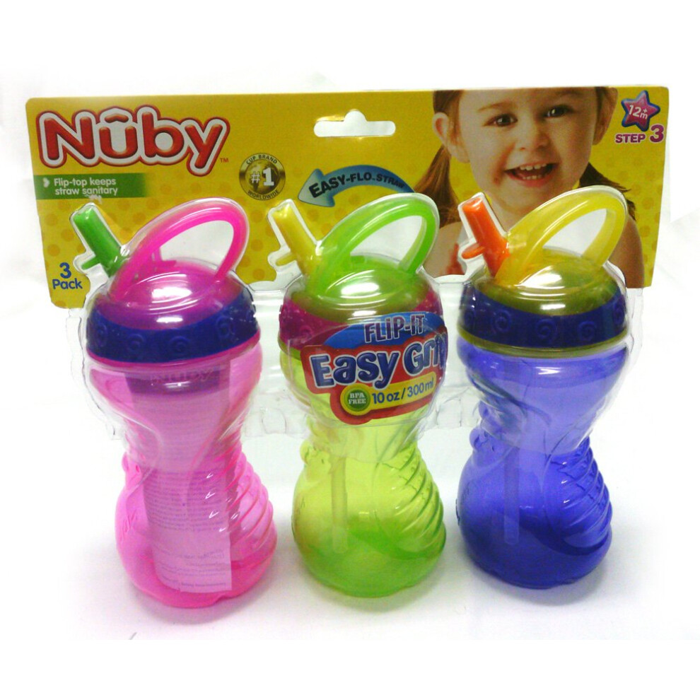 Nuby Flip-it Easy Grip Straw Cup - Pack of 3 10oz. Cups