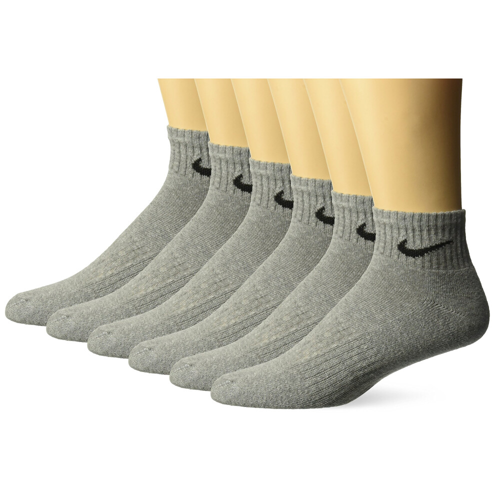 NIKE Unisex Performance Cushion Quarter Socks with Bag (6 Pairs)  Dark