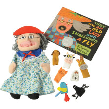 Constructive Playthings Alte Dame mit Fliegenfingerpuppe und Zubehör mit Buch, Lernspielzeug, interaktives Spiel
