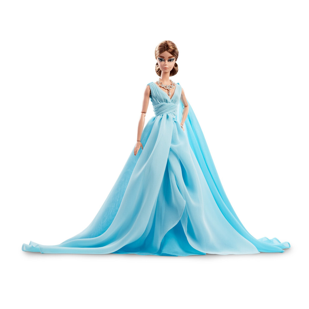 Barbie Fashion Model Collection Blue Chiffon Ball Gown Doll