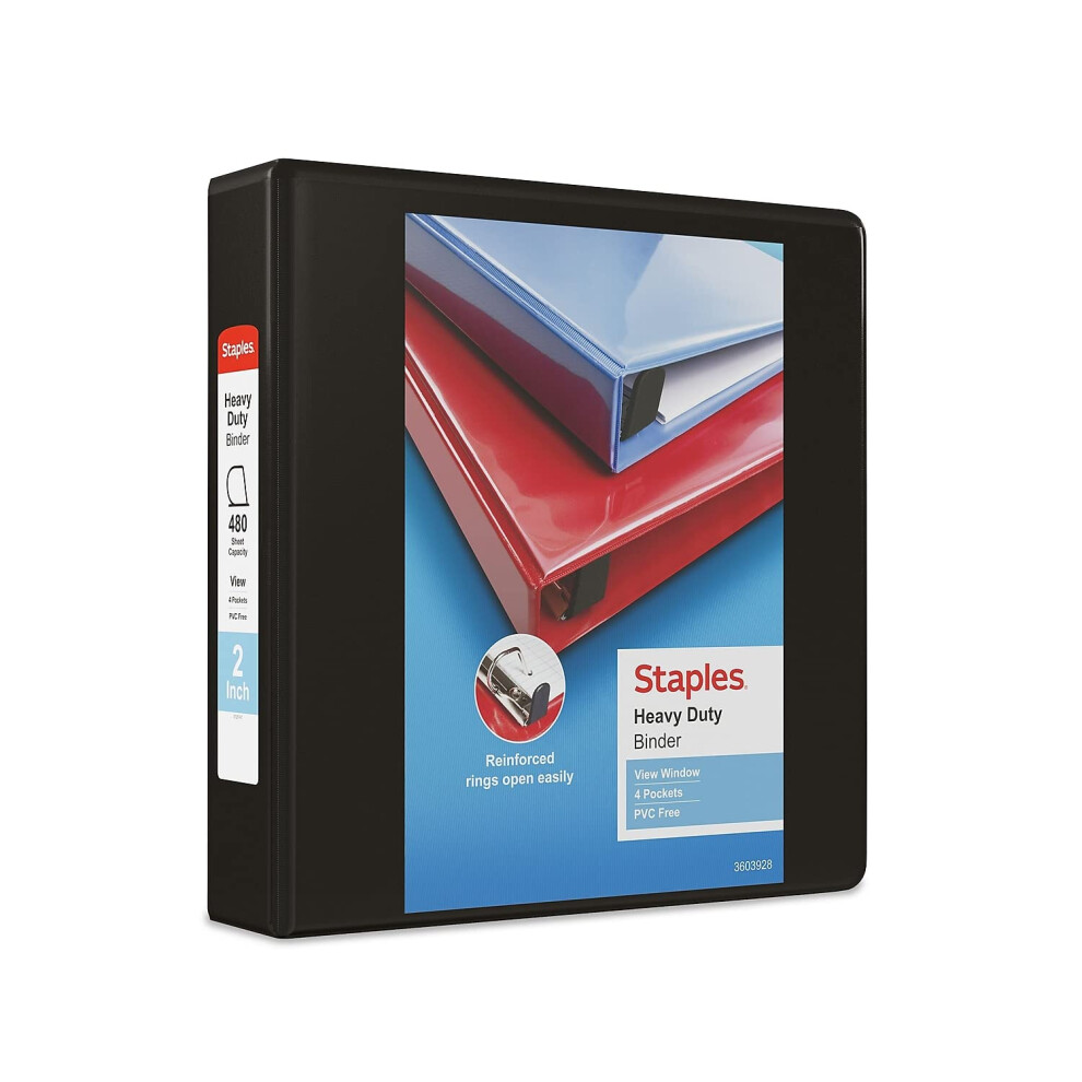 Staples 82679 Heavy Duty 2-Inch 3-Ring View Binder Black (24684)