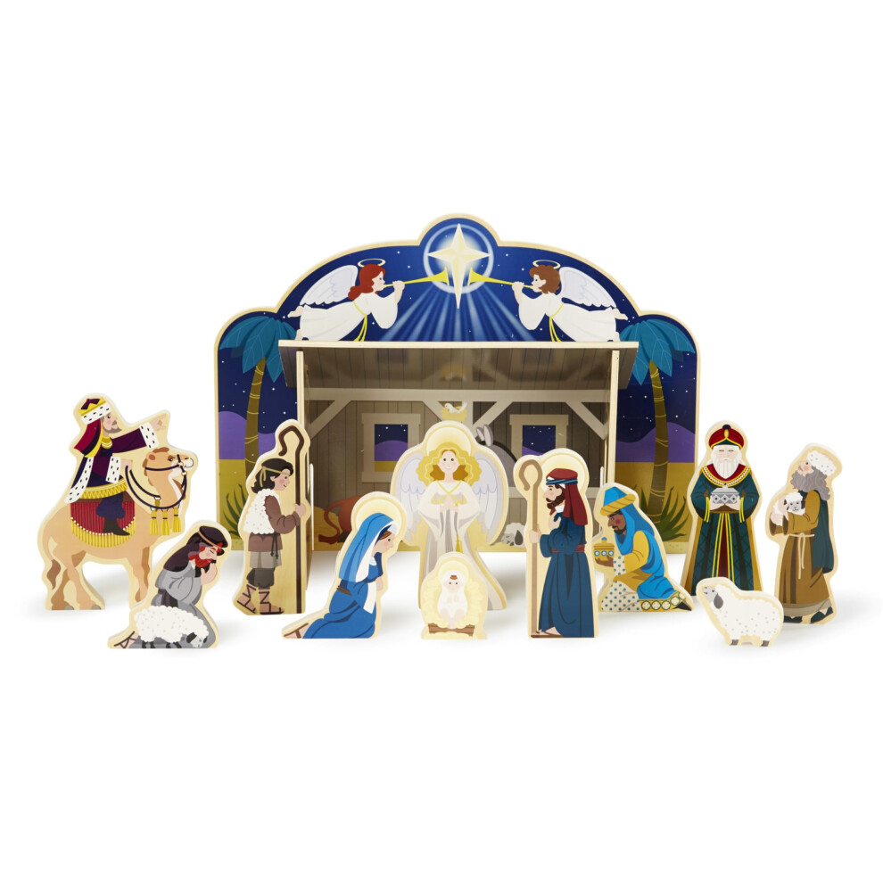 Melissa & Doug Classic Wooden Christmas Nativity Set With 4-Piece Stab