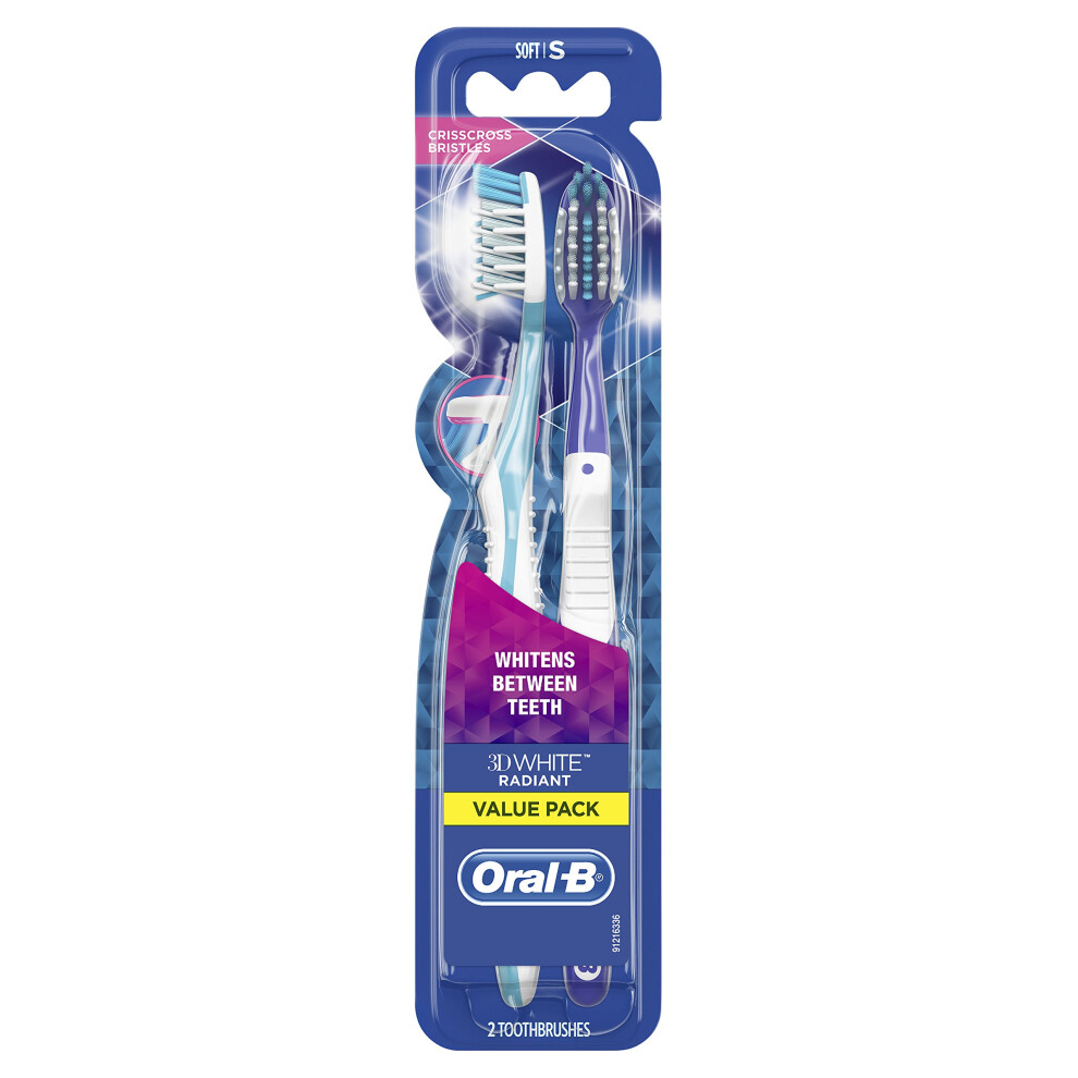 Oral-B 3D White Radiant Whitening Manual Toothbrush  2 Count