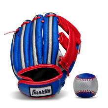 Gant de Baseball pour Enfants Franklin Sports + Set de Balle - Gant Teeball Air Tech - Droitier - Rouge/Bleu - 9