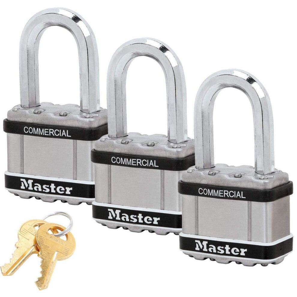 Master Lock Magnum Padlocks - 2"" W x 1-1/2""L Shackle  Three (3) Keye