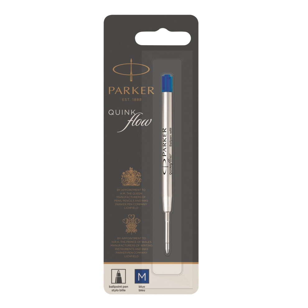 PARKER QUINKflow Ballpoint Pen Ink Refill  Medium Tip  Blue  1 Count