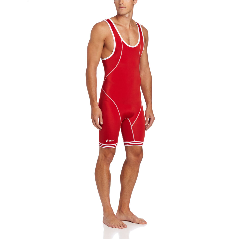 ASICS Men's Snap Down Wrestling Singlet (Red/White)  XX-Large