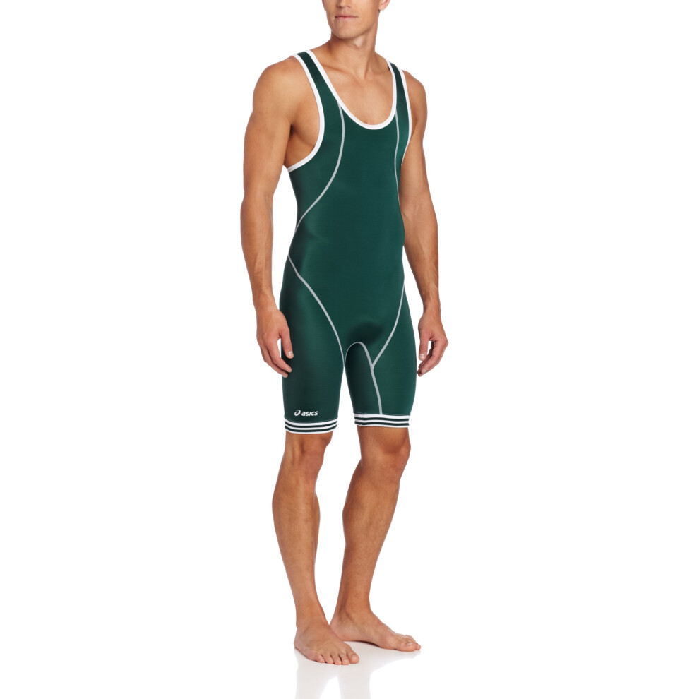 ASICS Men's Snap Down Wrestling Singlet (Forest/White)  XX-Small