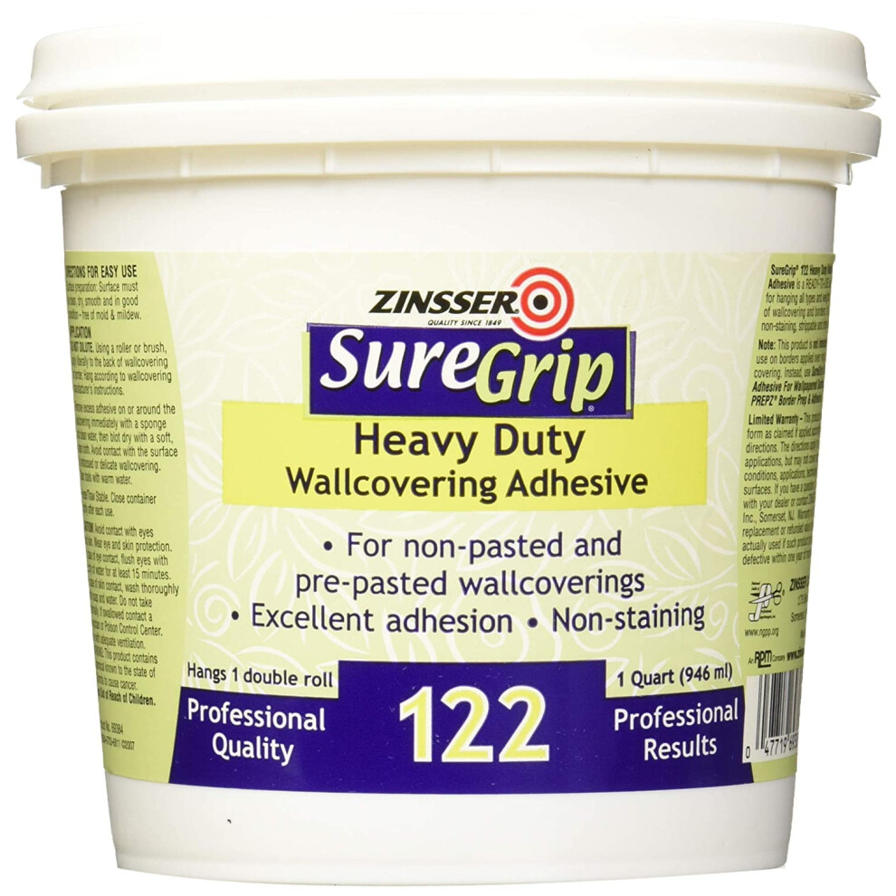 Zinsser 69384 SureGrip 122 Heavy Duty Wallcovering Adhesive  Quart