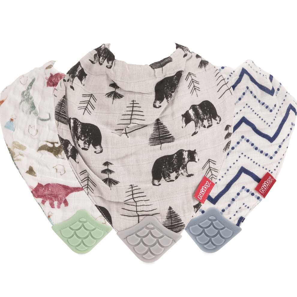 Nuby Baby Bibs - 3 Pc Muslin Bibs - Reversible 100% Natural Cotton Tee