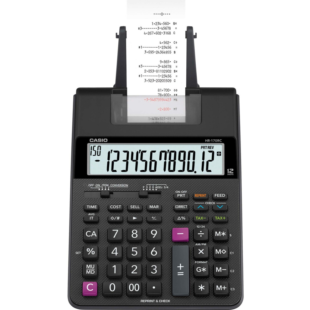 Casio HR-170RC Printing Calculator  Black  2.6"" x 6.5"" x 11.6""