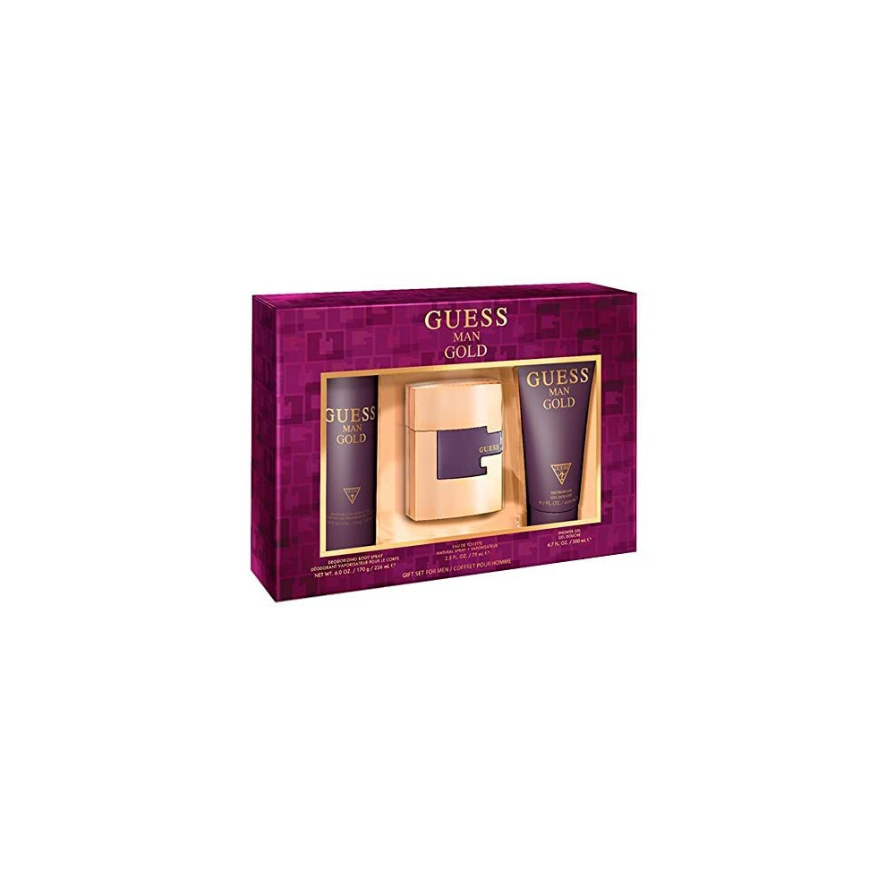 guess gold 3 Pc gift Set 25oz EDT Spray  60oz Deodorizing Body Spray