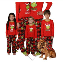 (Picture color, Baby 6-12) Autumn And Winter New Home Pajamas Set Christmas Monster Print Parent-child Outfit