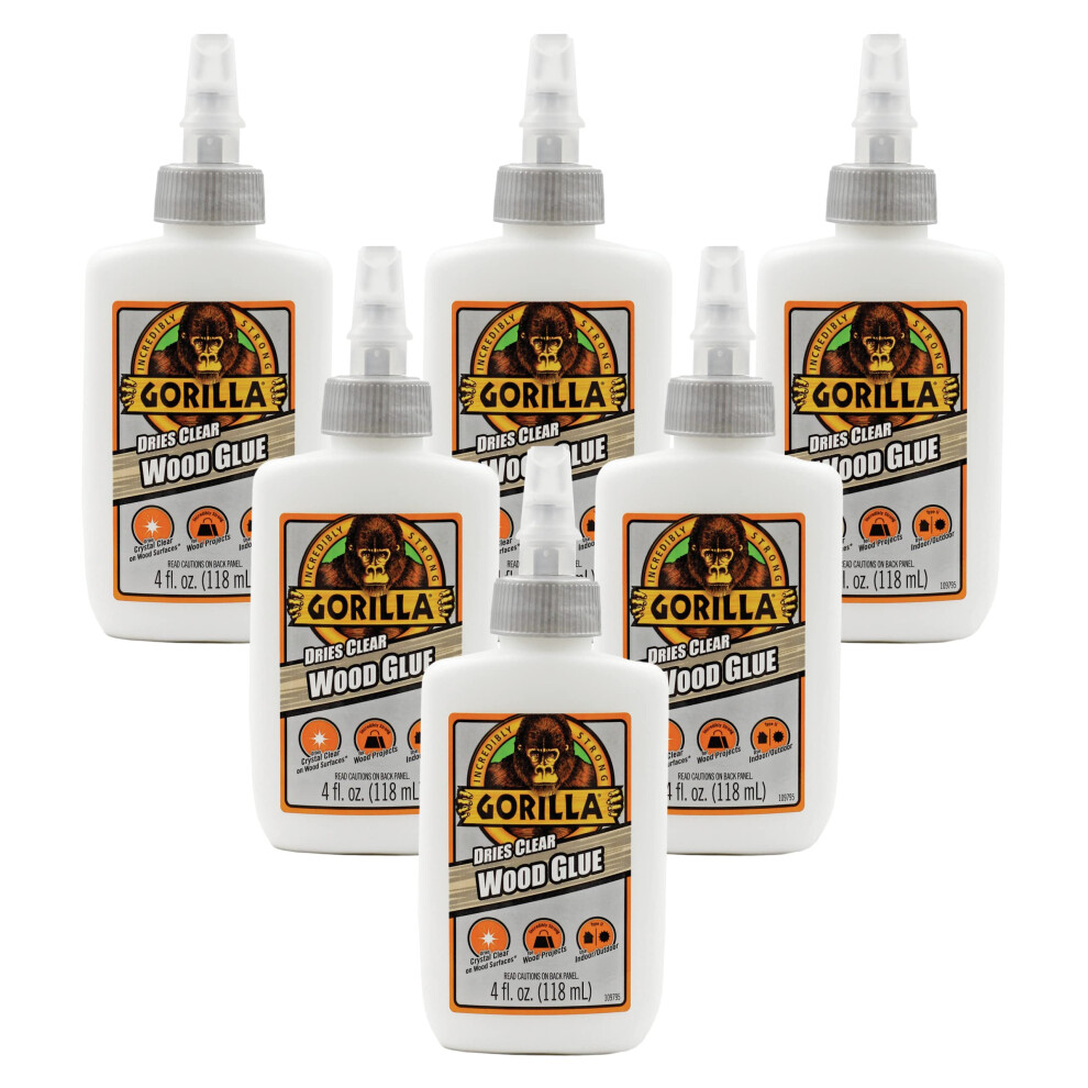 gorilla Dries clear Wood glue  4oz Bottle (Pack of 6)