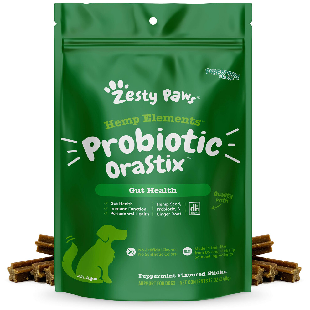 Zesty Paws OraStix for Dogs - Probiotic Sticks with Hemp Seed curcumin
