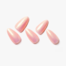 GLAMERMAID Press on Nails Medium Almond, Handmade Glossy Gel Nude Pink Glitter Galaxy Fake Nails