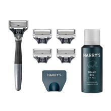 Harry's Rasier-Set für Männer - Rasierer, 5 Klingen, Rasierschaum, Reisehülle - Aktivkohle