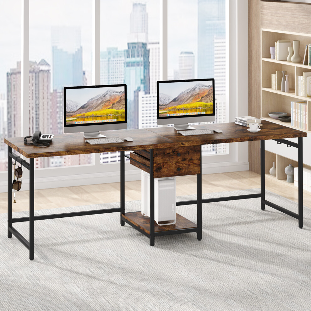 Tribesigns 79 Inch Extra Long Desk with 2 Drawers, Two Person Desk