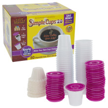 SIMPLECUPS Jednorázové znovupoužitelné kávové šálky pro přístroje- 50 šálků, víčka a filtry