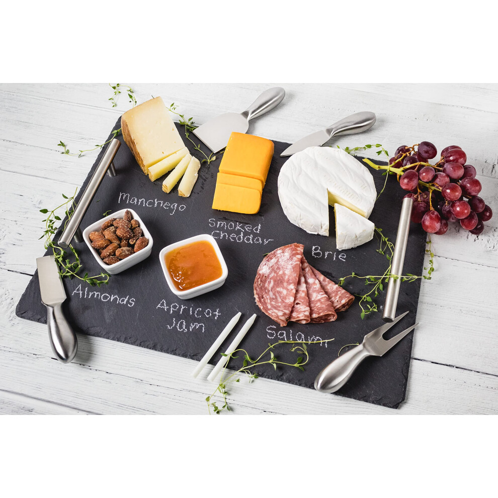 Slate Cheese Board Set with Handles  9 pcs - 12"" x 16"" Serving Tray