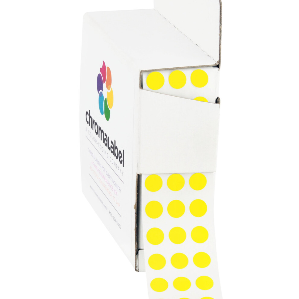 ChromaLabel 0.25 inch Round Label Permanent Color Code Dot Stickers 1000 étiquettes par boîte distributrice Jaune