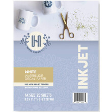 Hayes Paper Papel para calcomanas con tobogn de agua BLANCO INKJET 20 hojas Papel de transferencia con tobogn de agua premium Blanco brillante