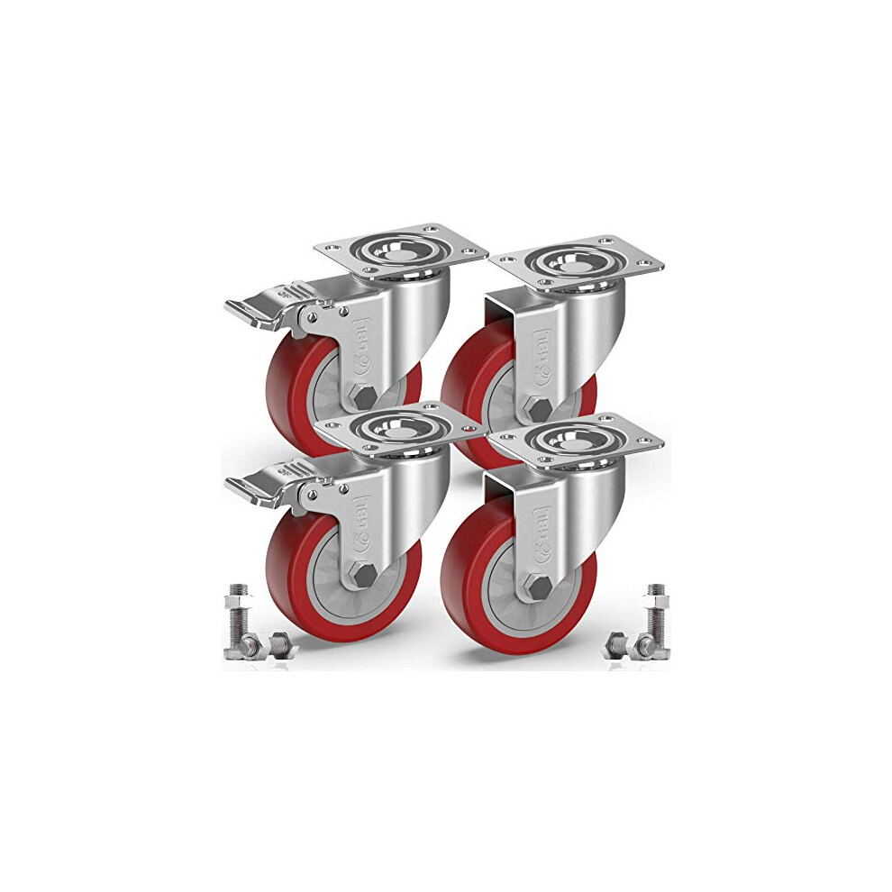 Gbl 4 Heavy Duty Caster Wheels With 2 Brakes + Screws - Up To 1320Lbs 5060452911748