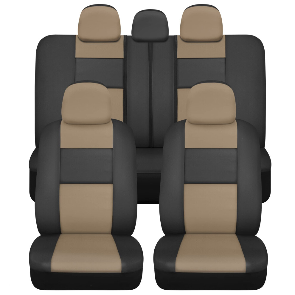 BDK croc Skin Faux Leather car Seat covers Full Set Beige - Front and