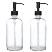 2-pack tjock klar glasburk tvlbehllare med oljegnidad bronspump i rostfritt stl 16 ounce klar Boston runda flaskor dispenser med rostsker pum