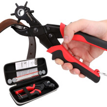 KingTool Leren Gatpons Set, Super Sterke Rotatiepons, Multi Gatmaten Gereedschap