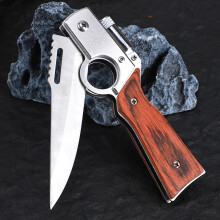 Folding Pocket Knife With Light - Everyday Carry, Woodiness Handle 200mm Stainless Steel