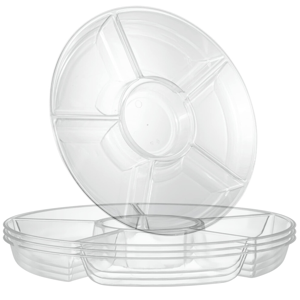 PLASTIcPRO 6 Sectional Round Plastic Serving TrayPlatters clear Pack o