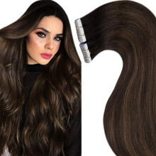 LaaVoo Tape in Haarverlängerungen Echthaar Balayage Ombre Dunkelbraun bis Hellbraun 22 Zoll