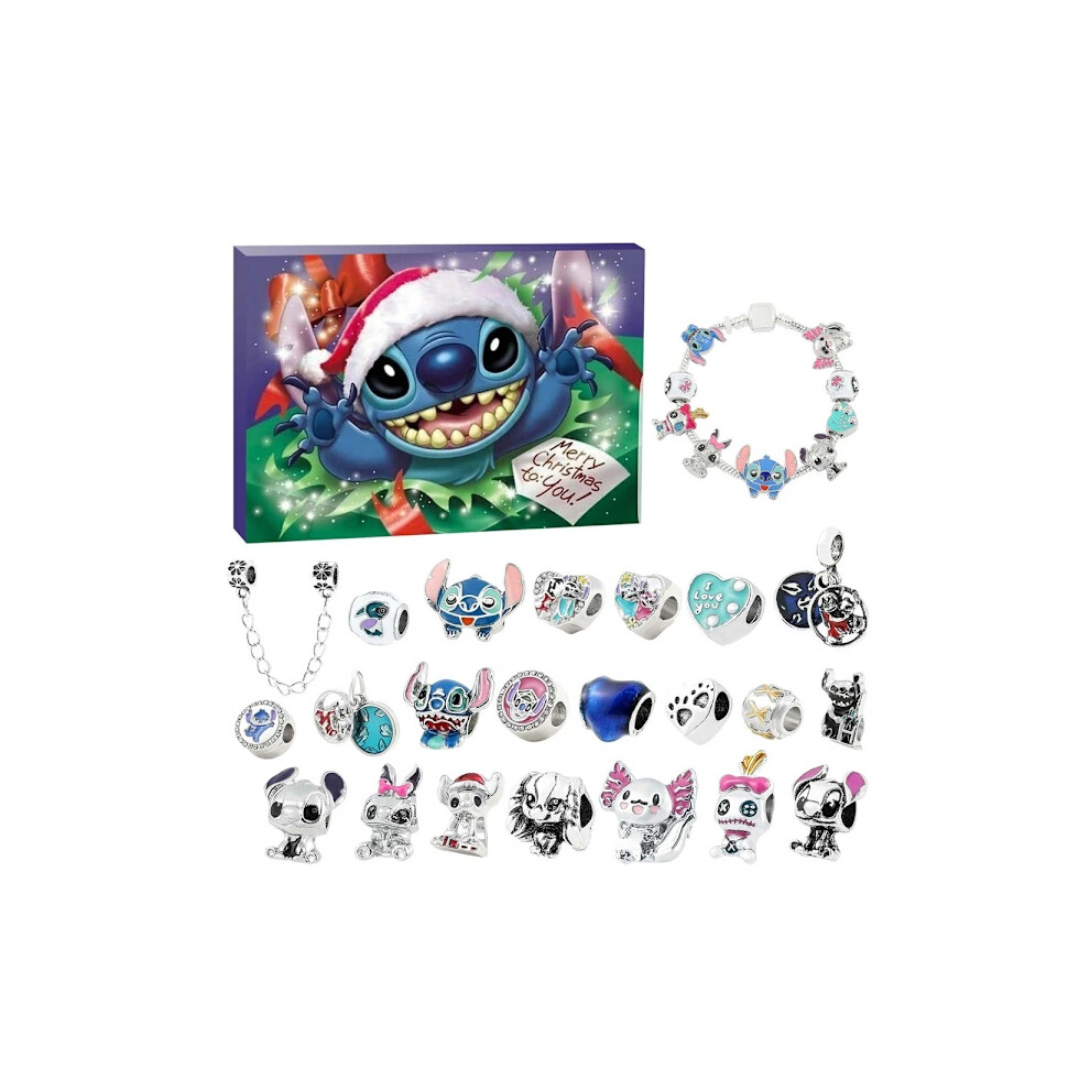 Stitch Advent Calendar Bracelet 2024 Girls 24 Day Christmas Countdown Calendar DIY Jewelry Making Kit 22 Charm Beads 2 Bracelets