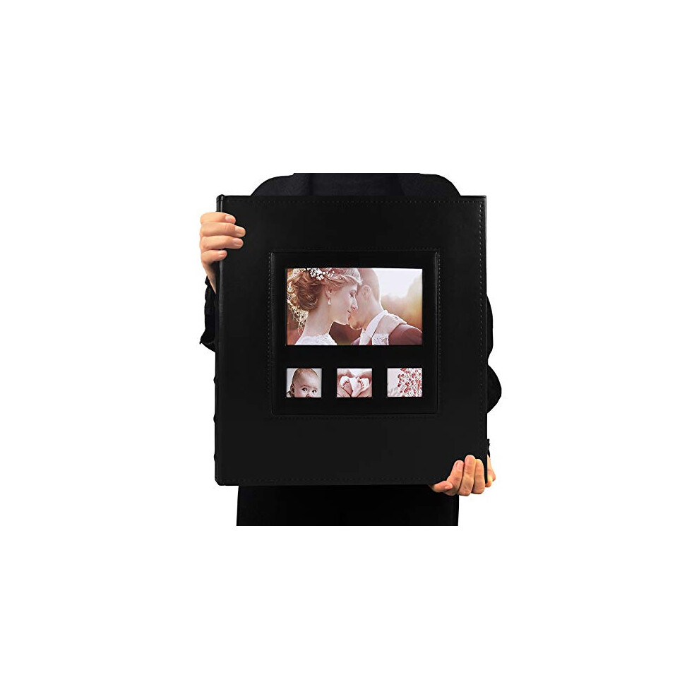Recutms Fotoalbum, 4 X 6 Taschen, F R 600 Fotos, Lederrahmen, Schwarz-image