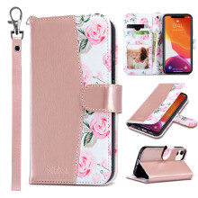 ULAK compatible with iPhone 12 Wallet case for Women, Premium PU Leather iPhone 12 Pro Flip cover with card Holder, Wrist Strap, Kickstand Shockproof