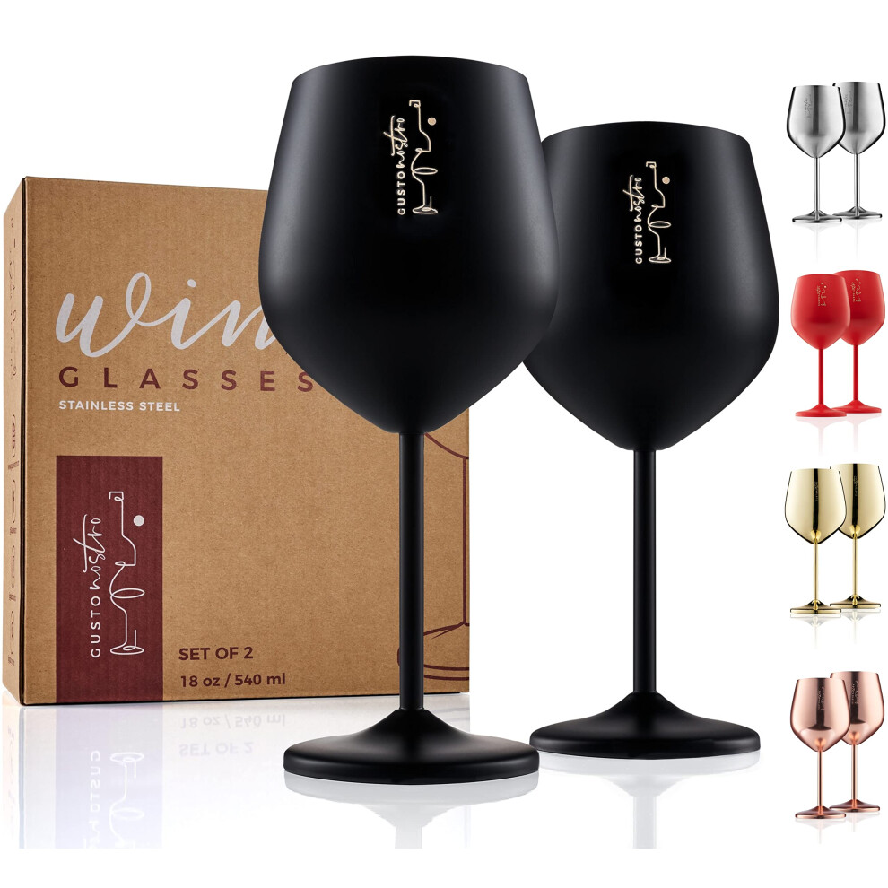 gusto Nostro Stainless Steel Wine glass - 18 oz - Unbreakable Black Wi