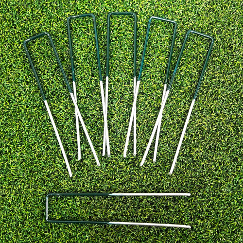 100-Pack Picchetti Giardino Verde, 6 Pollici, Staples per Paesaggio, U-Type per Erba Artificiale