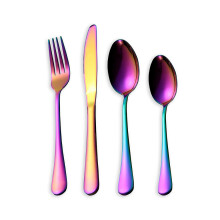 (16pcs Rainbow) Cutlery Sets with Spoon Knife and Fork Stainless Steel Set Ideal for Home Party Christmas Dining Dishwasher Safe