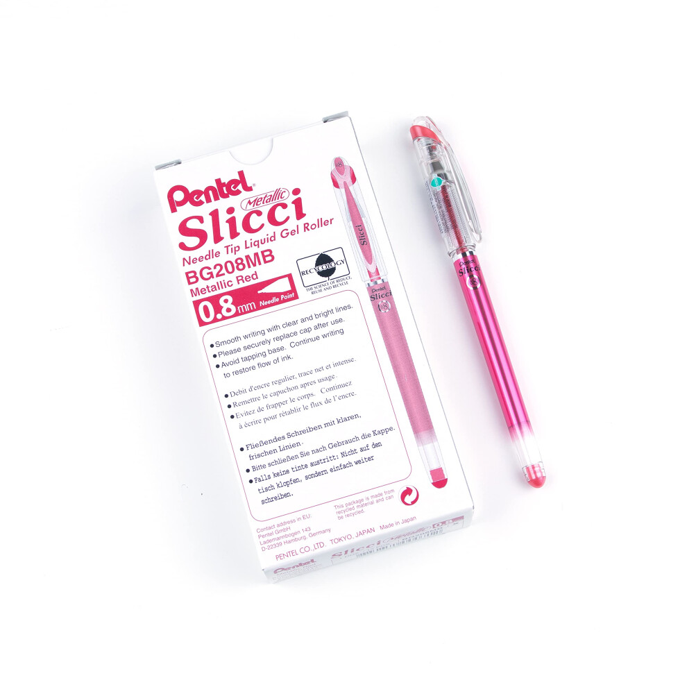 Pentel Arts Slicci Metallic 0.8 mm Needle Tip Gel Pen  Metallic Red In