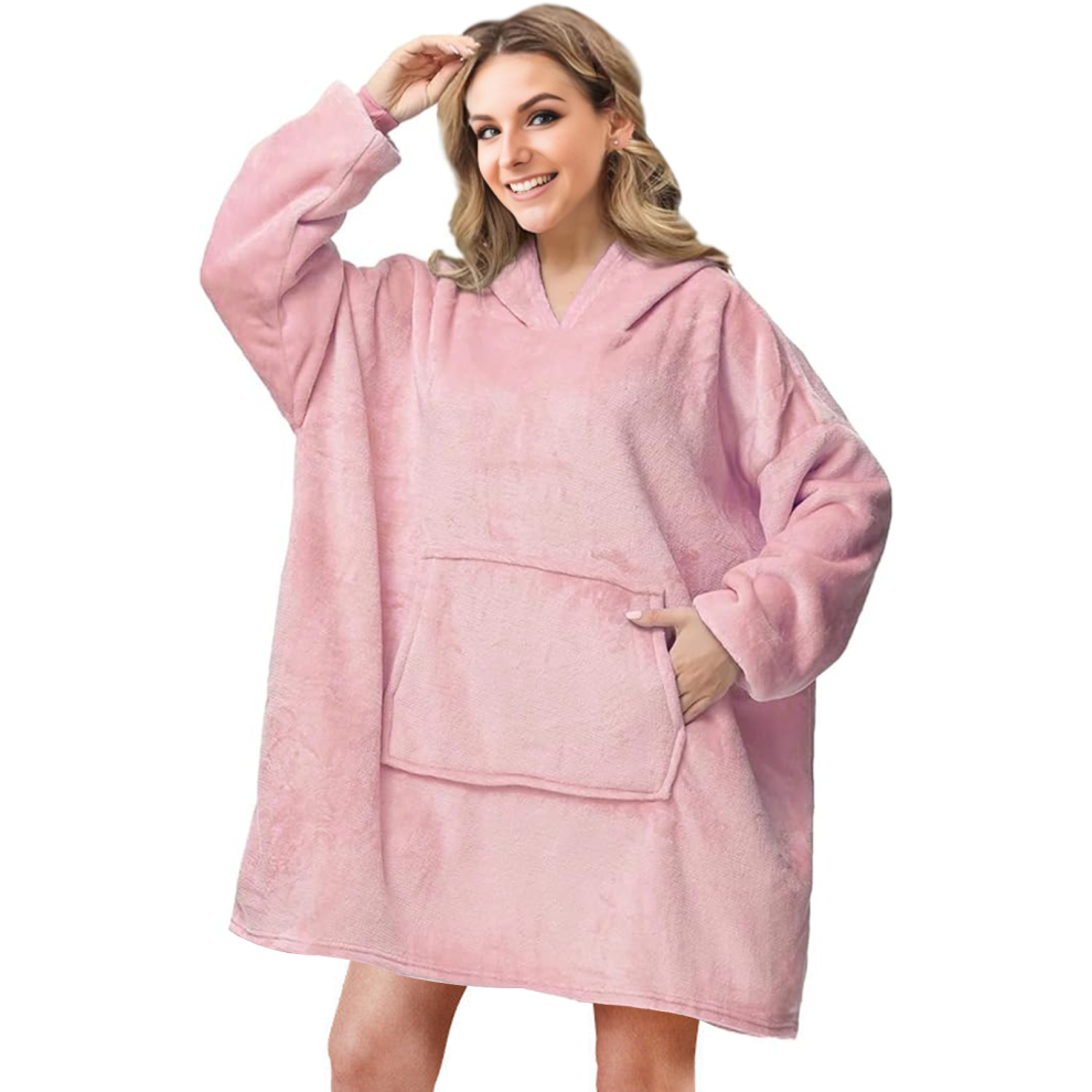 (Pink) Oversized Hoodie Blanket Soft Long Plush Sherpa Fleece Giant Hooded Sweatshir