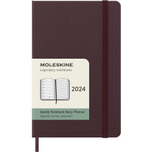 Moleskine 2024 Weekly Planner 12M Pocket Burgundy Red Hard cover (