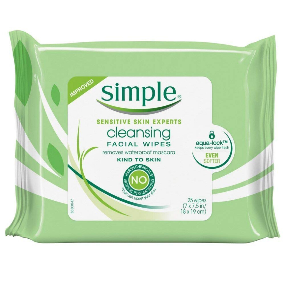 Simple cleansing Facial Wipes 25 Each (Pack of 12)