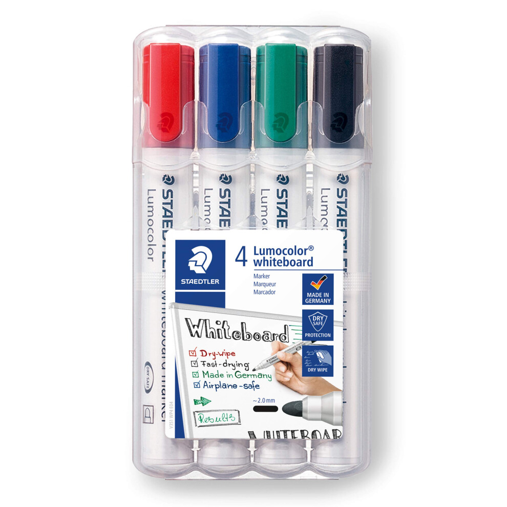 Staedtler Lumocolor Whiteboard Marker  Wide Bullet Tip  Box of 4 Assor