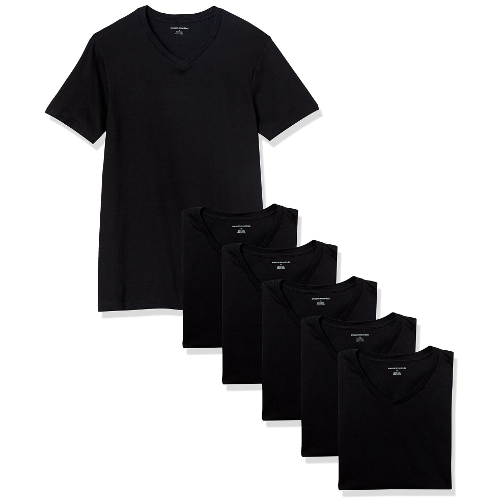 Amazon Essentials Men's V-Neck Undershirt  Pack of 6  Black  Medium